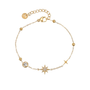 Elegant gold stainless steel star bracelet with sparkling zircon charms and dainty chain
