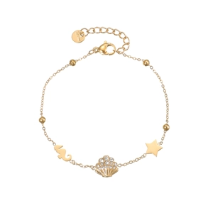 Bracciale in acciaio inossidabile dorato con ciondoli a forma di cavalluccio e stella