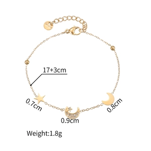 Elegant gold stainless steel star and moon charm bracelet with adjustable chain and lobster clasp