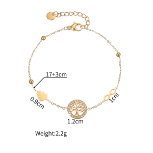 18K gold-plated stainless steel Tree of Life bracelet with crystals and infinity charms