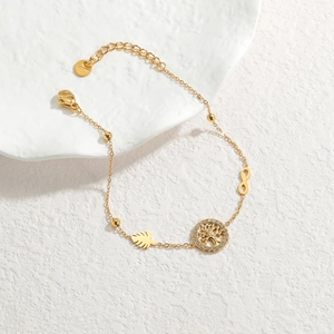 18K gold-plated stainless steel tree of life and infinity charm bracelet for women