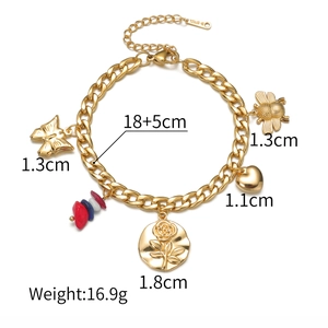 Bracelet chaîne en acier inoxydable doré avec breloques papillon et fleurs, 18+5cm réglable