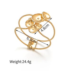 18K gold plated stainless steel open bangle with unique twisted band and snowflake lunar base