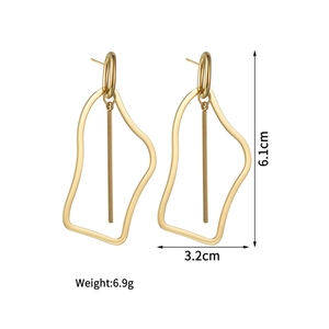 Titanium steel irregular geometric hollow gold earrings with dimensions 6.1cm by 3.2cm