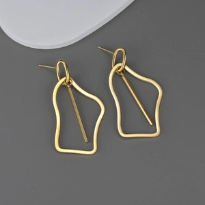 Irregular Hollow Geometric Dangle Earrings Stainless Steel Gold Plated Modern Minimalist Fashion Jewelry For Women