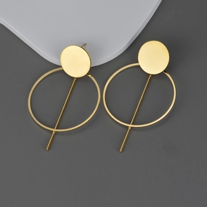 Boucles D'oreilles Créoles Géométriques Grand Rond Acier Inoxydable Plaqué Or Minimaliste Exagéré Punk Bijoux Femmes