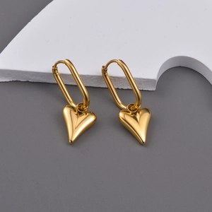 Heart Pendant Earrings Stainless Steel 18K Gold Plated Puffy Heart Huggie Hoops Mirror Polished Minimalist For Women