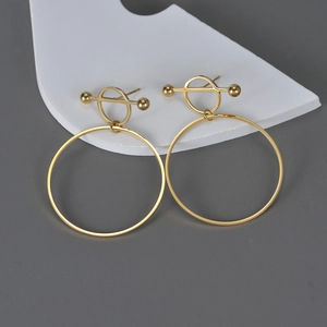 Minimalist 18K Gold Plated Stainless Steel Geometric T-Bar Large Circle Hoop Earrings For Women