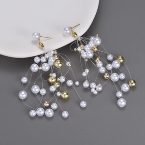 Boucles D'oreilles Pendantes À Pompon Long Pour Femmes Avec Künstliche Perles D'imitation Et Künstliche Perles Dorées Bijoux Minimalistes En Acier Inoxydable