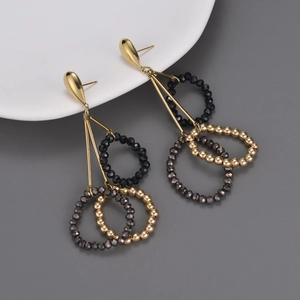 Dangle Earrings Stainless Steel Water Drop Multi Layer Round Faceted Beads Long Fringe Geometric Elegant For Women