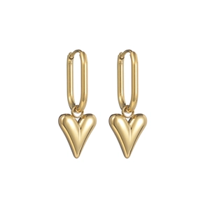 Minimalist 18K gold plated heart drop earrings with U-shaped hoops for women