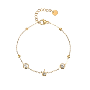 Elegant gold fish tail bracelet with sparkling zircon stones and crown pendant for women