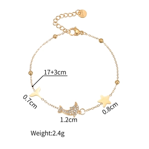 Elegant gold-plated dolphin and starfish charm bracelet with cubic zirconia accents