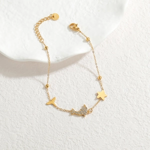 Elegant gold-plated dolphin bracelet with sparkling crystals and star pendant for women