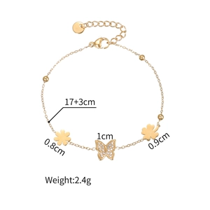 Bracelet trèfle en acier inoxydable doré avec un pendentif papillon orné de diamants