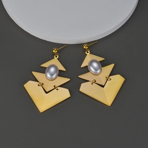 Boucles D'oreilles Pendantes Géométriques En Acier Inoxydable Avec Künstliche Perle D'imitation Style Vintage Pour Femme