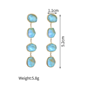 Böhmische lange Tropfenohrringe aus Edelstahl mit blauen Zirkonia und Maßen
