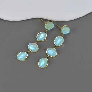 Lange Hängende Ohrringe Edelstahl Unregelmäßige Blaue Zirkonia Retro Böhmischer Stil Koreanischer Luxusschmuck Für Damen