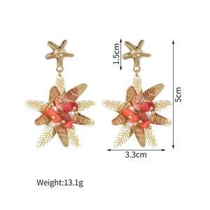 Boucles d'oreilles étoile de mer vintage dorées avec perles de corail, longueur 5cm