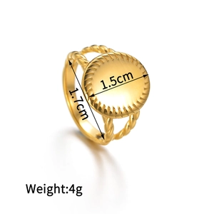 18K gold plated stainless steel oval rope ring with a polished surface in retro style