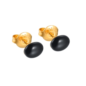 Boucles d'oreilles ovales noires en émail et acier inoxydable poli finition dorée