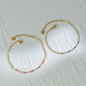 Colorful Beaded Bracelet Stainless Steel Gold Plated Minimalist Trendy Jewelry For Women Adjustable Chain