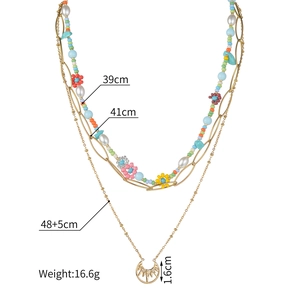 Collier triple rang plaqué or 18k en acier inoxydable avec perles et pendentif