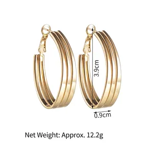 Créoles multicouches pour femmes plaquées or 18 carats avec design à triple rainure polie
