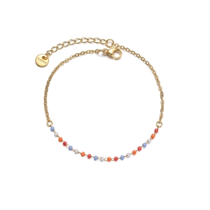 Golden stainless steel bracelet with colorful beads and adjustable lobster clasp