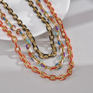 Collier À Gros Maillons En Émail Coloré Acier Inoxydable Géométrique Rétro Accessoires De Mode Pour Femmes