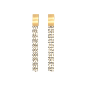 Elegant gold vintage tassel earrings with three rows of sparkling zircon stones for women