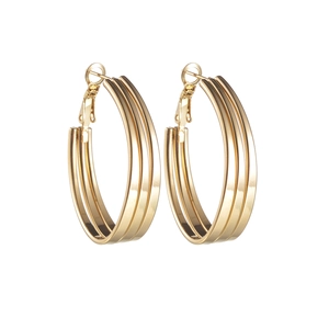 Boucles d'oreilles créoles à trois couches en acier inoxydable doré poli miroir