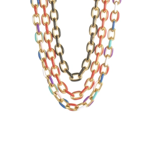 Ensemble de colliers multicouches en acier inoxydable doré avec maillons colorés émaillés