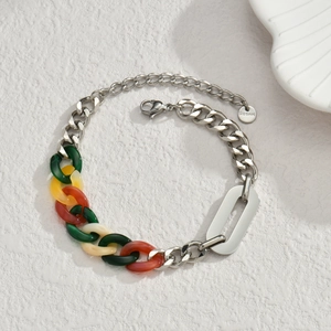 Stainless Steel Splicing Colorful Resin Acrylic Chain Bracelet For Women Niche Minimalist Fashion Adjustable Jewelry