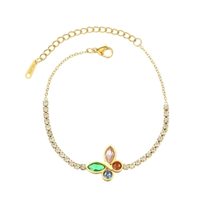 Gold butterfly bracelet with multicolor gemstones and sparkling cubic zirconia stones