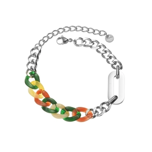 Fashionable stainless steel bracelet with colorful acrylic links and lobster clasp
