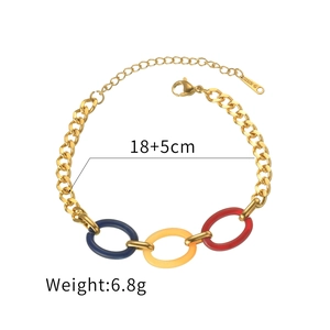 Handmade 14K gold plated stainless steel chain bracelet with colorful acrylic links