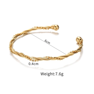 French vintage gold twisted rope stainless steel open bangle with heart stone accents