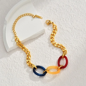 Fashionable 14K gold plated stainless steel chunky chain with colorful acrylic links