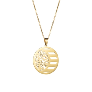 18k gold plated stainless steel necklace featuring a unique tree of life circle pendant
