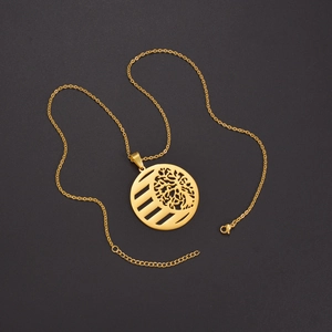 Stainless steel 18k gold plated tree of life pendant necklace with lobster clasp