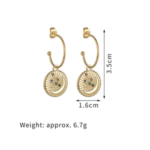 14K gold plated stainless steel star and moon earrings with colorful crystal accents