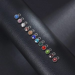 Round Birthstone Pendants Stainless Steel Cubic Zirconia Charms For Jewelry Making DIY Accessories