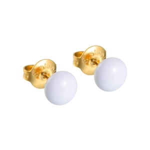 Boucles d'oreilles clous rondes blanches en acier inoxydable doré pour femme