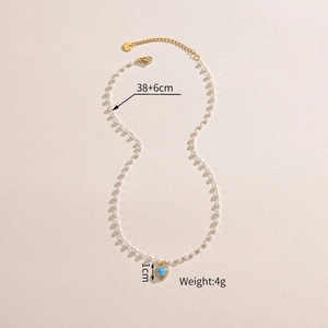Collier de perles élégant 38+6cm avec pendentif coeur bleu et chaîne en acier doré