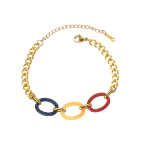 Colorful acrylic link bracelet in 14K stainless steel with lobster clasp and extender