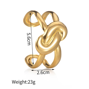 Bracelet jonc ouvert en acier inoxydable plaqué or 18K avec design de nœud torsadé