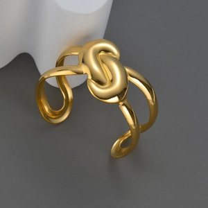 Bracelet Jonc Ouvert Noeud Acier Inoxydable Plaqué Or Gros Torsadé Géométrique Moderne Bijoux De Mode Pour Femmes