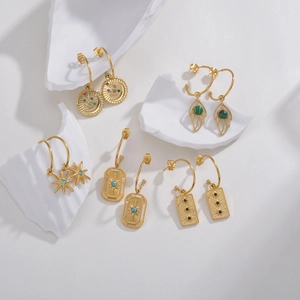 Bohemian 14K gold plated stainless steel earrings set with colorful gemstones and star charms
