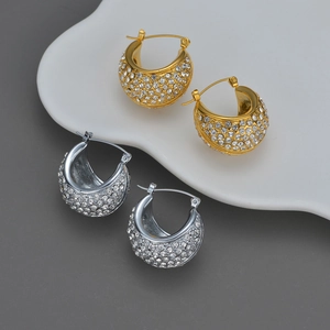 Stainless Steel Pavé Cubic Zirconia Hoop Earrings Thick C-Shaped Luxury Fashion High-End Party Jewelry For Women